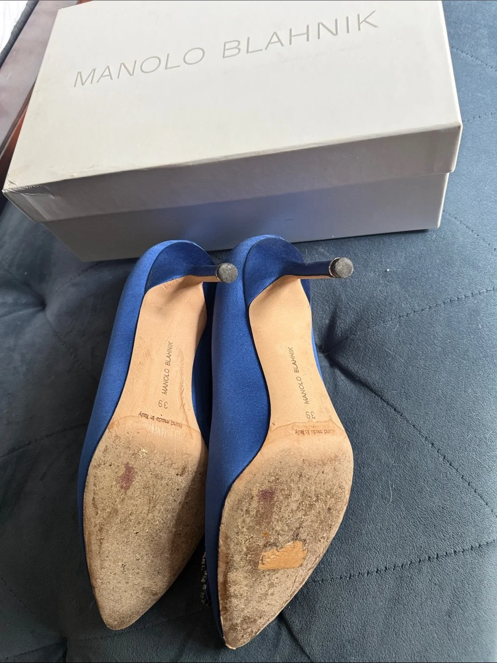 Manolo Blahnik Royal Blue Crystal-Buckle Pointed Pumps